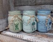 Mason jar set of 3 shabby chic Home decor Kitchen gift.