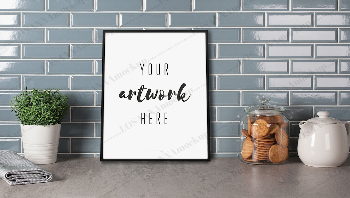 Digital Frame in Kitchen Mockup Kitchen Wall art mockup Wood | Etsy