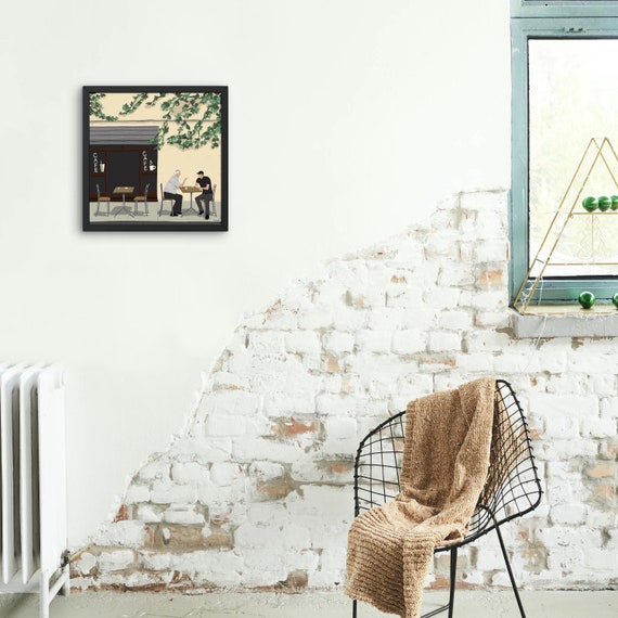 Cafe Landscape Drawing Cozy Printable Wall Art. | Etsy