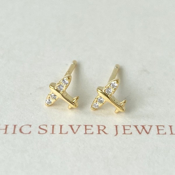 TINY Airplane Earrings: Sterling Silver Studs