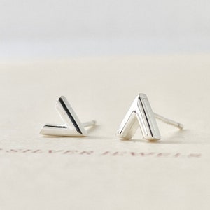 Sterling Silver Earrings, Chevron Studs Stud Posts Minimalist Dainty TINY Small Petite Cute Unisex Men Women Everyday Simple Gift Present