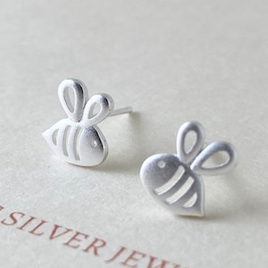 Sterling Silver Earrings, Bee Stud Post Small Tiny Minimalist Dainty Cute Adorable Kawaii Quirky Fun Summer Spring Nature Animal Insect