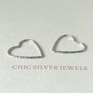 Sterling Silver Earrings, HEART Hoop Diamond Cut Wire LOVE Seamless Minimalist Dainty Boho Simple Everyday Sweet Small Cute Fun Gift Present