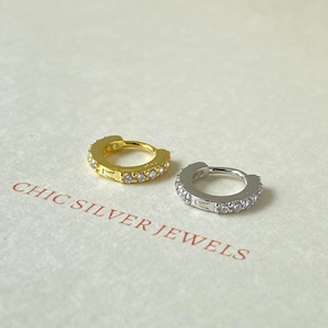 Sterling Silver Huggie Hoop Earrings INNER Diameter 7mm 9mm Pave CZ Hoops Dainty Minimalist Gifts Presents Everyday Cartilage Helix Tragus