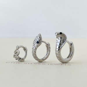 Snake Huggie Hoop Earrings in Sterling Silver INNER 5mm 8mm Cartilage Tragus Helix Lobe Hoops Huggies Gold Dainty Minimalist Gifts Presents
