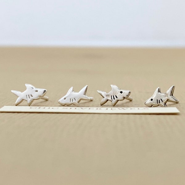 Sterling Silver Baby SHARK Stud Earrings Cute Animal Skinny Adorable Minimalist Dainty Small Sea Life Ocean Beach Summer Fish Gifts Presents