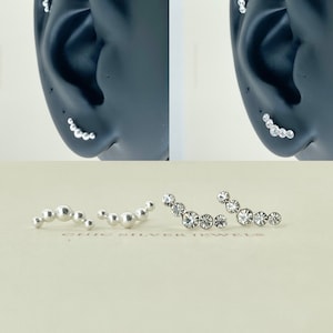 Sterling Silver Earrings, Cartilage Climbers Crawlers Pins Sweeps Minimalist Dainty Boho Everyday Cute Helix Piercing Gift Present