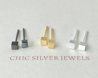 Pendientes cúbicos de plata de ley mate: Pendientes geométricos minimalistas
