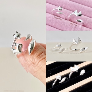 Sterling Silber Ring, Fuchs Tier offen Einstellbar Wrap Rund Wald Minimalist Boho Boho Festival Hippie Gypsy Frauen Geschenk