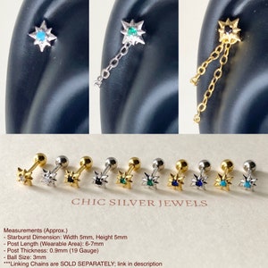 Helix Earring with Screw Back, Sterling Silver Starburst Starlight Star Celestial Dainty Minimalist Cute Small Tiny Beautiful Pretty CZ Gift