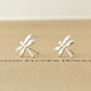 Sterling Silver Earrings, Dragonfly Studs Stud Posts Minimalist Dainty Boho Cute Adorable Summer Spring Animal Insect Unisex Gift Present