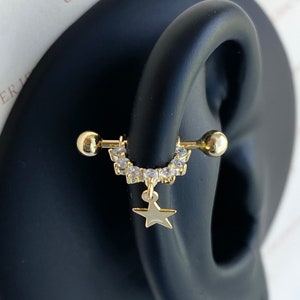 Sterling Silver Star Helix Earring, Barbell Hoop Ear Jacket Screw Ball Celestial Crescent Gifts Presents Cartilage Unisex Men Women Piercing
