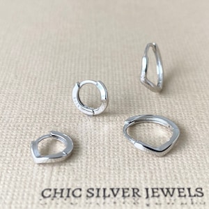Chevron Hoop Earring, Sterling Silver V Shape Huggie INNER Diameter 6mm 9mm Everyday Dainty Minimalist Small Cartilage Helix Tragus Lobe