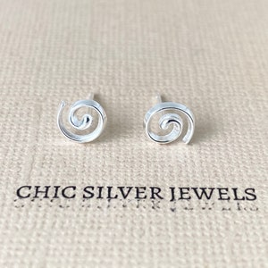 Sterling Silver Earrings, Spiral Circle Stud Post Earrings, Small Minimalist Dainty Cute Adorable Gifts Presents Unisex Men Women Children