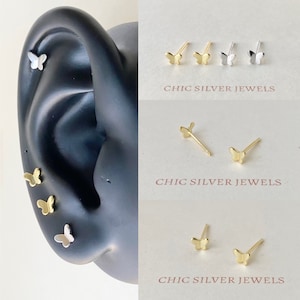 TEENY TINY Silver Earring, Butterfly Stud Minimalist Dainty Small Cute Adorable Fun Everyday Lightweight Delicate Spring Summer Nature Gift