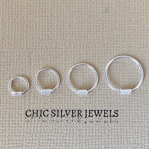 Sterling Silver Earring Coil 21 Gauge 0.7mm Wire Hoop Cartilage Tragus Helix Daith Rook Nose Conch Piercing Sleeper Unisex Minimalist Dainty