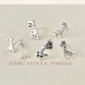 Sterling Silver Earrings, Giraffe Safari Wild Animal Zoology Zoo Wildlife Dainty Small Everyday Present Gift Birthday Cute Fun Quirky Africa