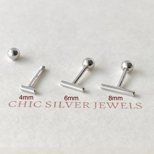 Sterling Silver Earrings with Screw Back, Bar Dainty Minimalist Piercing Cartilage Helix Unisex Men Women Cute Simple Everyday Gift Present