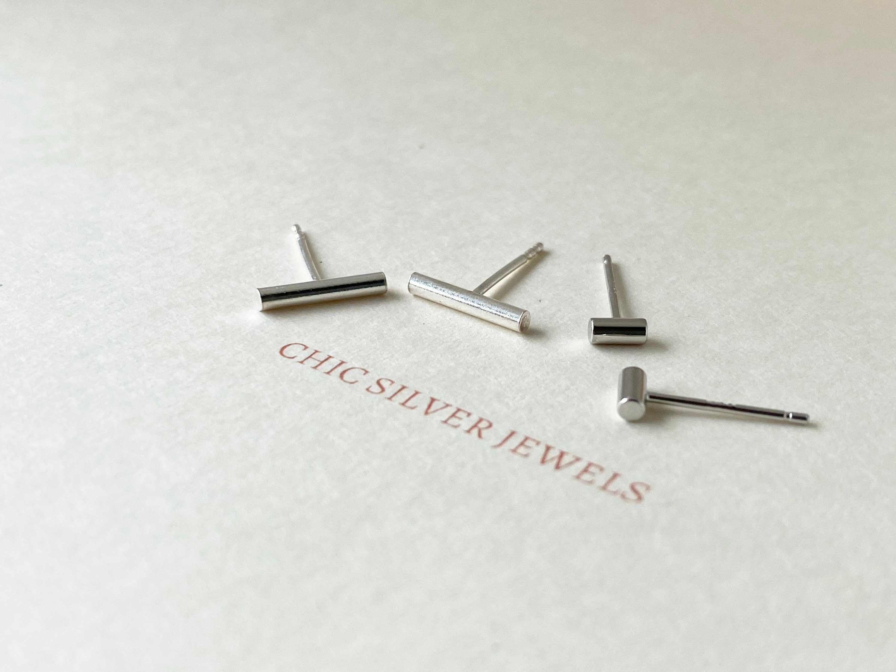 Sterling Silver Earrings | 9.5 mm 12mm Thin Line Bar Studs