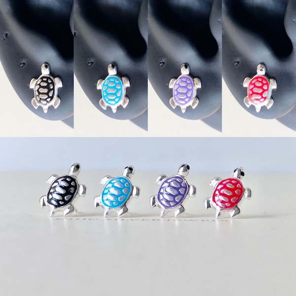 Sterling Silver Earrings, Turtle Tortoise Animal Quirky Cute Small Little Dainty Fun Adorable Gift Present Zoo Aquarium Nature Unisex Summer