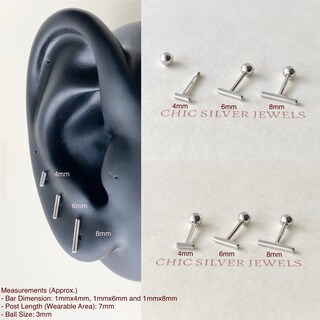 Orecchini A Barra In Argento Sterling 925 Per Donna - Set Da 3 Misure (10mm, 11mm, 12mm) In Sacchetto Velluto