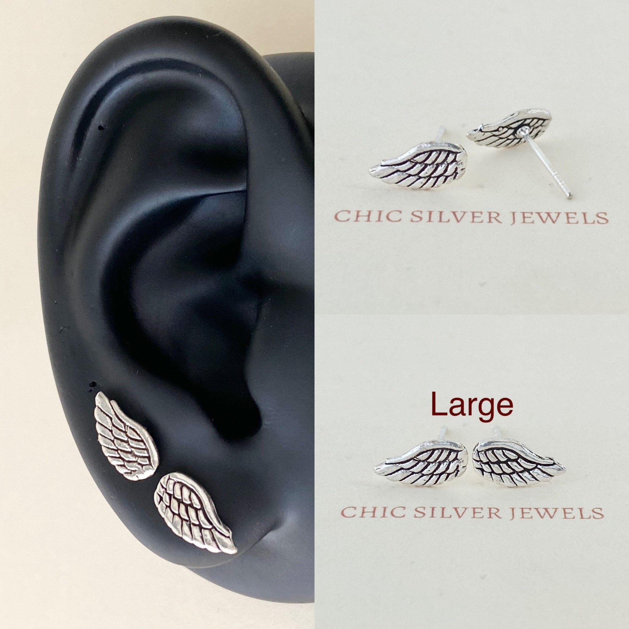 Orecchini a bottone in argento sterling con ali d'angelo