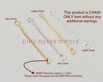 Sterling Silver Linking Chain Double Piercing Nose Nostril Linker Cuff Ear Jacket Loop Gold Rose Gold Cable Box Extension Extender Connector