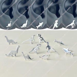 Dinosaurus oorknopjes, sterlingzilver dier sierlijk minimalistisch kawaii eigenzinnig schattig Dino Brontosaurus Diplodocus haai T-Rex Velociraptor