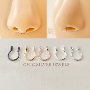 Anillo falso para tabique nasal, con corte de diamante, con clip, sin perforaciones, minimalista, moderno, delicado, unisex, para hombre y mujer.
