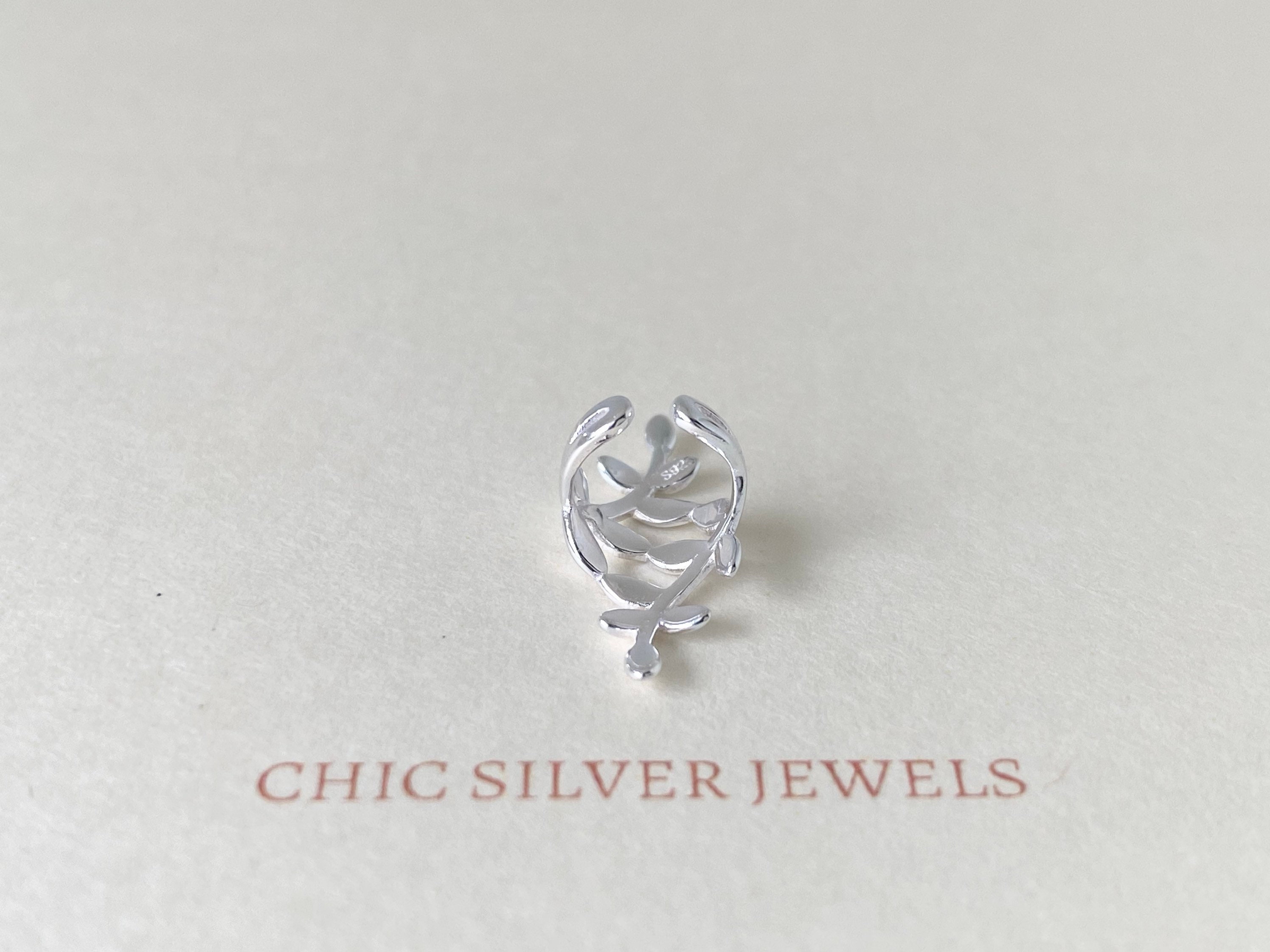 Orecchino Gancio Arrampicatore Argento Orecchino A Gancio Arrampicatore In Argento Sterling 925 - Design Foglia, Per Orecchio Sinistro Orecchino Polsino Senza Pietre Argento Sterling - Foto 5