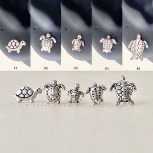 Sterling Silver Earrings, Turtle Tortoise Sea Marine Animal Quirky Cute Small Dainty Fun Adorable Gift Present Zoo Aquarium Nature Summer