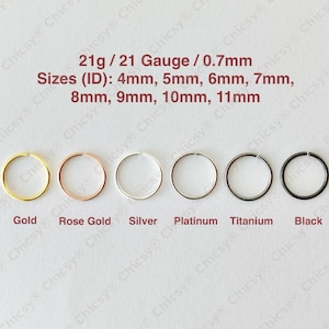 21g スターリングシルバー フープ：軟骨ヘリックス、ルーク、ダイス、トラガス、コンクローブ、ノーズピアス