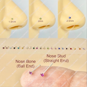 Tiny Nose Stud or Bone, Sterling Silver 1.5mm or 2mm or 2.5mm Crystal Glass 24G or 0.5mm Post Piercing Body Jewellery Dainty Minimalist Cute