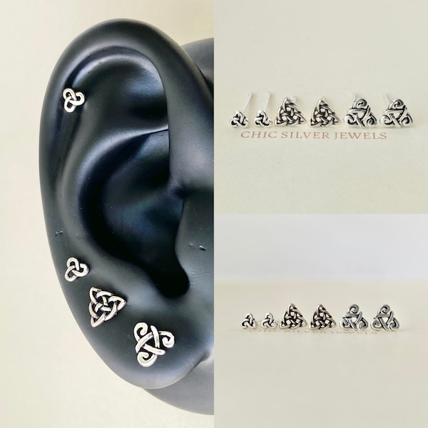 Sterling Silver Earrings, Celtic Knot Triangle Minimalist Dainty Stud Post Studs Minimalist Dainty Boho Bohemian Small Trinity Triskelion