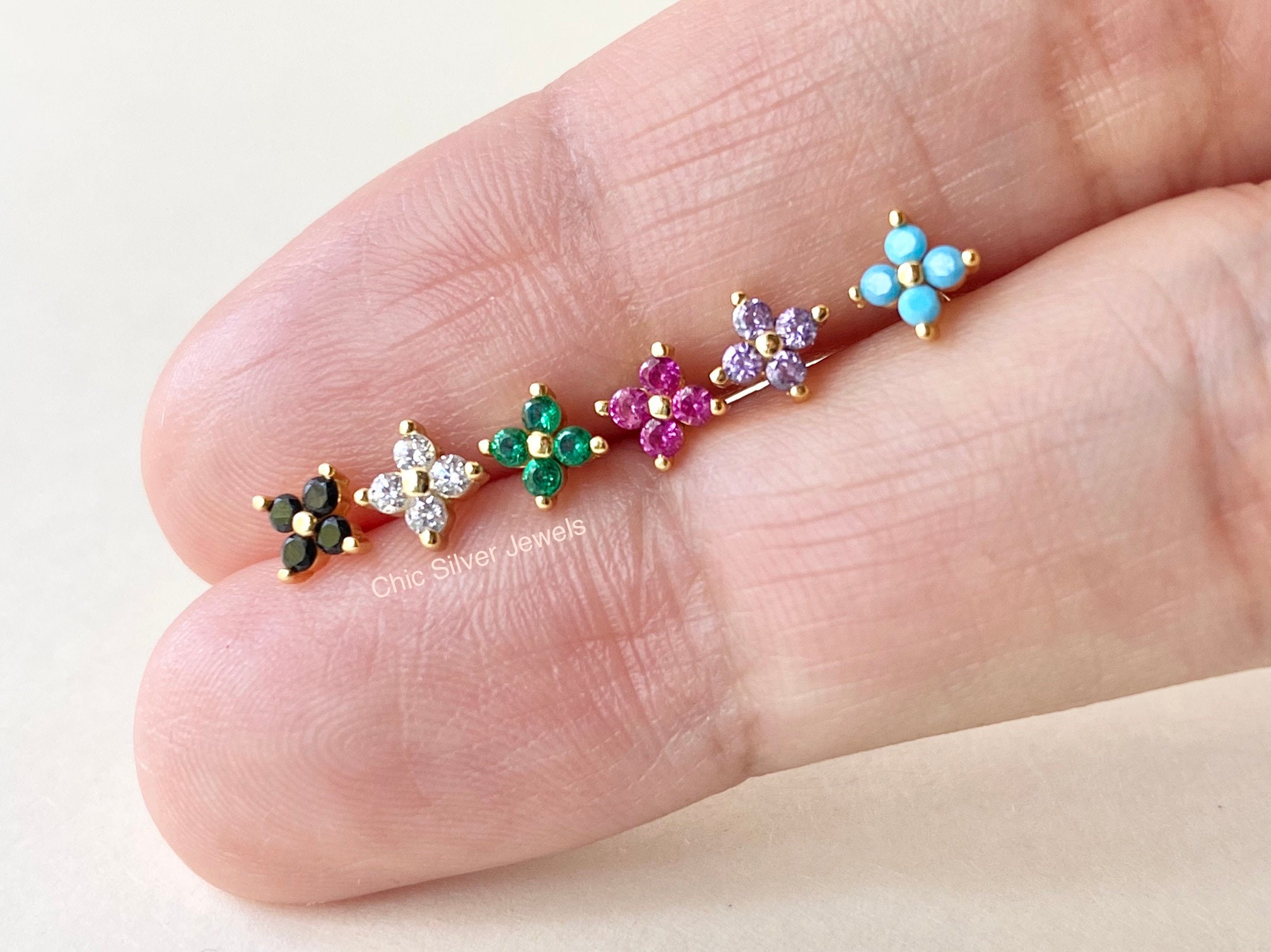 1 Coppia di Orecchini in Argento Sterling S925 con Quadrifoglio e
