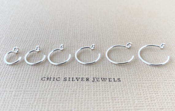 Fake Faux Clip On 925 Sterling Silver Wire Nose Hoop Ring Fake Faux Clip On 925 Sterling Silver Wire Nose Hoop Ring