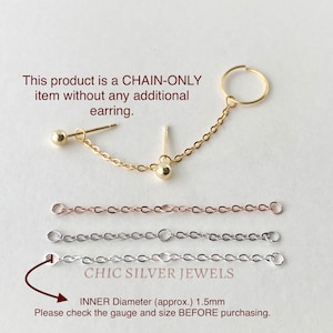 Sterling Silver Chain, Double Triple Piercing Linker Extension Extender Connector Convertible Cartilage Helix Industrial Conch Lobe Barbell