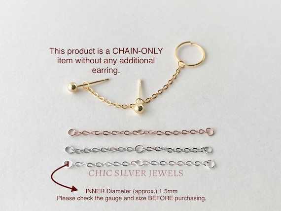 925 Sterling Silver Chain Connected CZ Stud With Faux Cartilage Conch Hoop - Single Piece 925 Sterling Silver Chain Connected CZ Stud With Faux Cartilage Conch Hoop - Single Piece