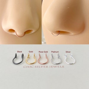 Septum Ring, Fake Faux Clip On No Piercing Non Pierced Nose Cuff Sterling Silver Minimalist Dainty Modern Cute Unisex Men Women Gift Present