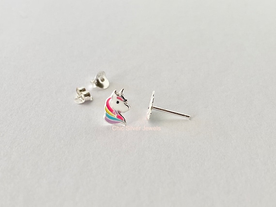 Qings Orecchini Unicorno Argento Sterling 925 Per Bambina, Orecchini Unicorno A Clip, Colorati - Foto 4