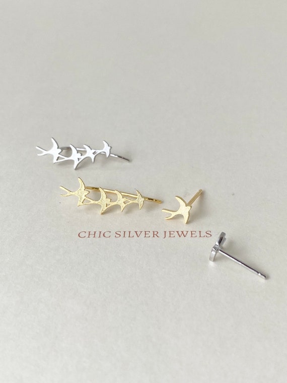 N04 Orecchini Uccello Volante In Argento Sterling 925 Aste Per