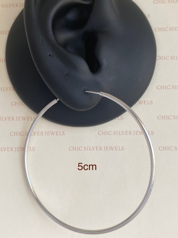 Orecchini A Cerchio In Argentium, Coppia: Anelli Senza Cuciture Ipoallergenici - Italia - Foto 5