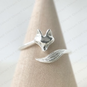 Sterling Silver Fox Ring: Adjustable Open Wrap, Boho Animal Jewelry