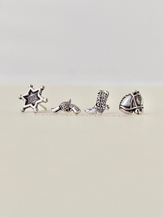 Orecchini A Borchia Cowboy Pistola In Argento Sterling – Nuovi Con Etichette