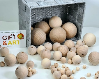 Natural wooden balls beads hole HALF WAY THROUGH 10,12,16,20,25,30,35,40,50 mm
