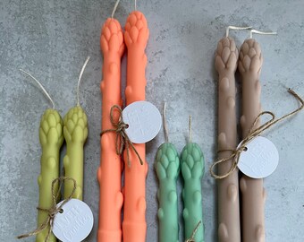 Vegetable Taper Candles, Asparagus Taper Candles, Earl Grey Tea Scented Candle, Food Candles, Unique, Pure Soy Wax, Pair of Tapers, Gift