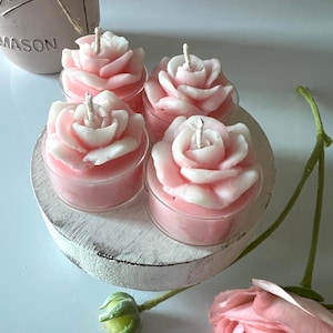 Rose Tea Lights, Rose Tea Light Set, Rose Shaped Candles, Pink & White Roses, Mother&#39;s Day Gift, Rosewater Fragrance, Candle Decor, Favors