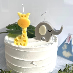 Safari Cake Candles, Zoo Animals, Jungle, Children&#39;s Party, Giraffe Candle, Elephant Candle, Cake Topper, Cake Decor, Natural Wax