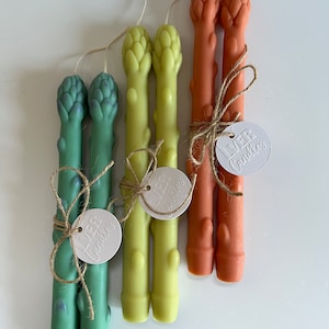 Vegetable Taper Candles, Asparagus Taper Candles, London Tea Scented Candle, Food Candles, Unique, Gardening, Pair of Tapers, Gift