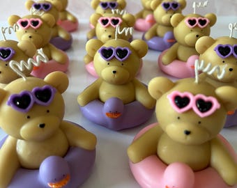 Bear in Duck Float Candle, Summer Candle, Cute Bear, Soy and Organic bees wax, Swimming Bear Candle